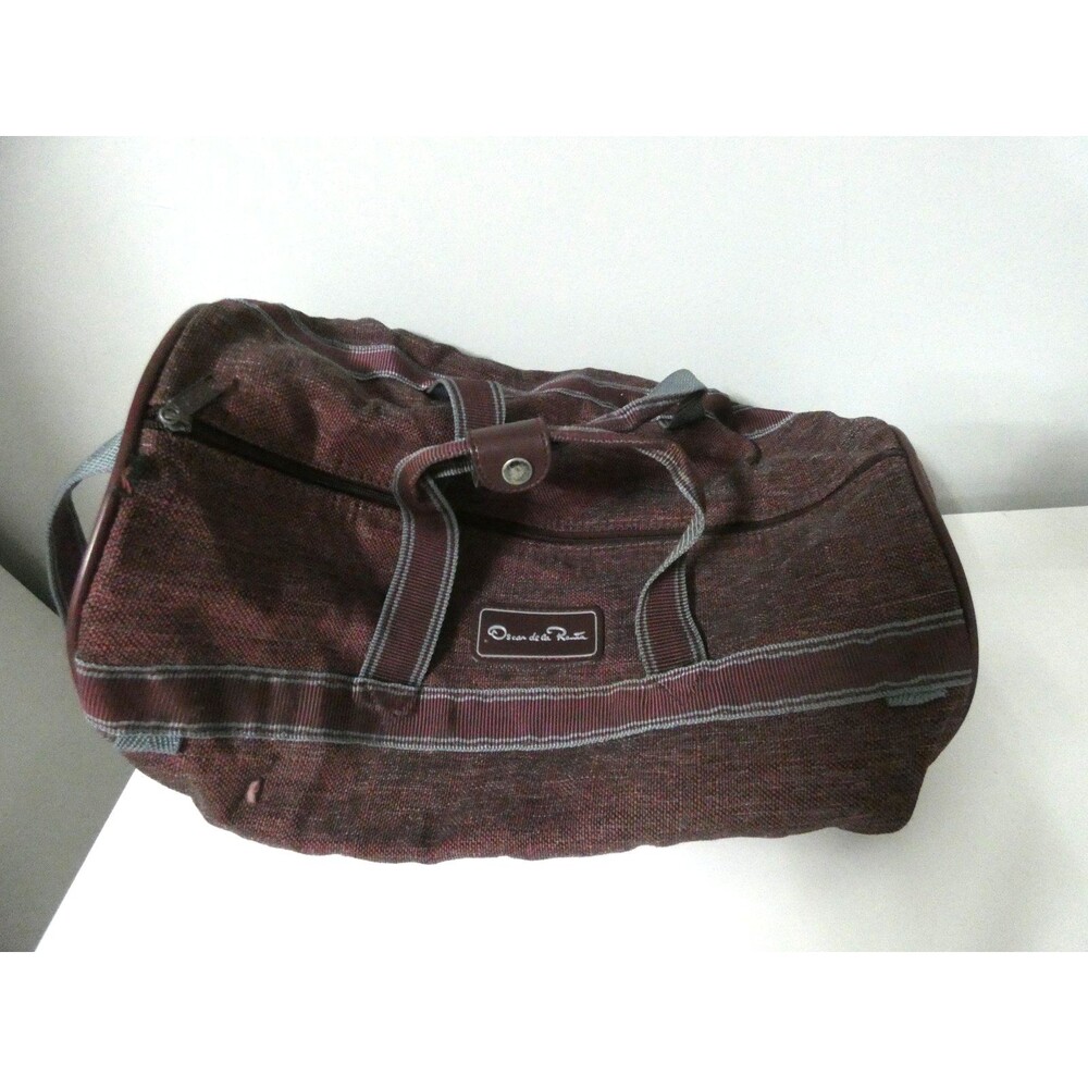 VTG Oscar de la Renta Maroon Red Canvas Zip Duffle Bag Travel Weekender 18"x13"